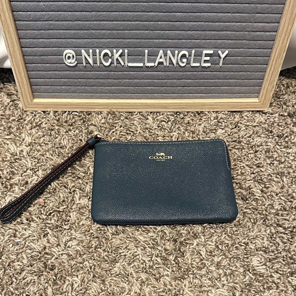 Coach Dark Blue Wristlet with Gold Accents